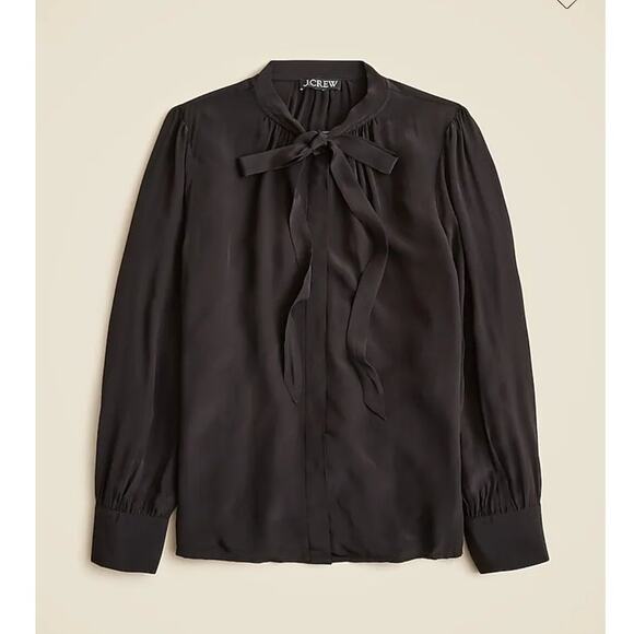 NWT J. Crew Tie-Neck Top In Crepe De Chine Black 6 - Picture 1 of 9